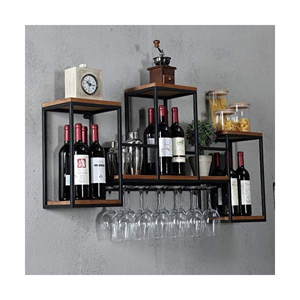 XUEMANSHOP Casier à vin mural - Étagère à vin murale avec crochet de suspension Stemware - Rangement multicouche pour restaur