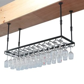 Casier à vin Supports à verres à vin en fer monté au plafond, hauteur réglable, étagère murale pour verres à champagne, suppo