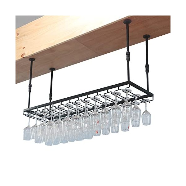 Casier à vin Supports à verres à vin en fer monté au plafond, hauteur réglable, étagère murale pour verres à champagne, suppo