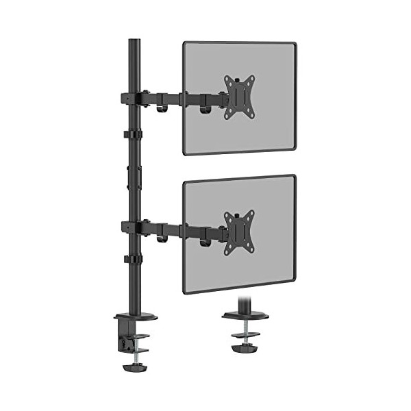 WORLDLIFT Bras de Moniteur Vertical Haut/Bas 2 écrans Double Poteau Long Horizontal Mobile Type Pince 32" Capacité de Charge 