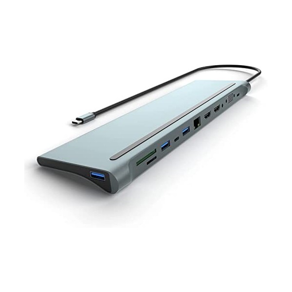 Station daccueil USB C Double Moniteur avec 4K HDMI, VGA, 100 W PD, Gigabit Ethernet, 3 USB, SD/TF, Compatible avec Les Ordi