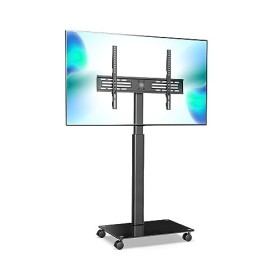 FITUEYES Chariot Support TV avec Roues pour Ecran de 32 à 60 Pouces, Mueble TV Pied LED LCD Plasma avec Base en Verre Trempé,
