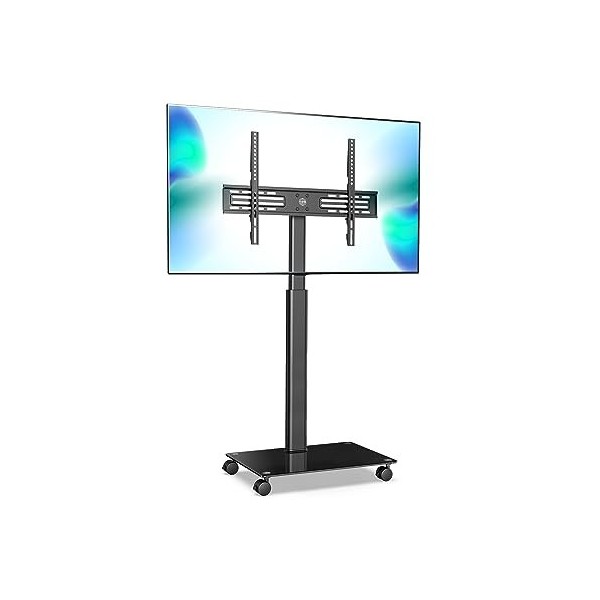 FITUEYES Chariot Support TV avec Roues pour Ecran de 32 à 60 Pouces, Mueble TV Pied LED LCD Plasma avec Base en Verre Trempé,
