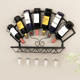 Casier à vin mural industriel, casier à bouteilles de vin avec support pour verres à pied, casier à verres à vin en métal, pr