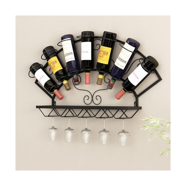 Casier à vin mural industriel, casier à bouteilles de vin avec support pour verres à pied, casier à verres à vin en métal, pr
