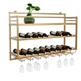 ANSNOW Étagère À Vin Murale À 3Ux Avec Crochet Pour 8 Verres, Étagère À Vin Industrielle En Métal Pour Bar de Cuisine, Restau