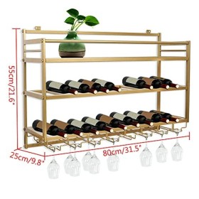 ANSNOW Étagère À Vin Murale À 3Ux Avec Crochet Pour 8 Verres, Étagère À Vin Industrielle En Métal Pour Bar de Cuisine, Restau