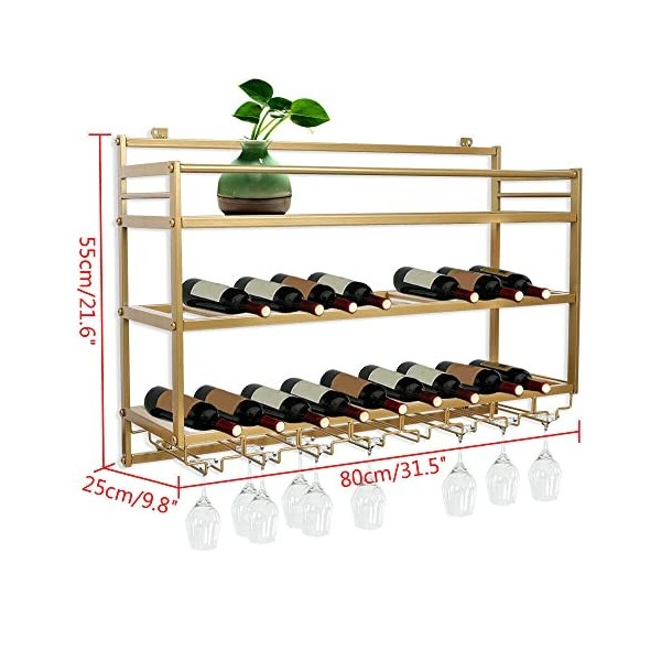 ANSNOW Étagère À Vin Murale À 3Ux Avec Crochet Pour 8 Verres, Étagère À Vin Industrielle En Métal Pour Bar de Cuisine, Restau
