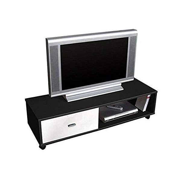 Berlioz Creations Oliver Meuble TV, Noir et Blanc 111 x 38 x 30 cm, Fabrication 100% Française