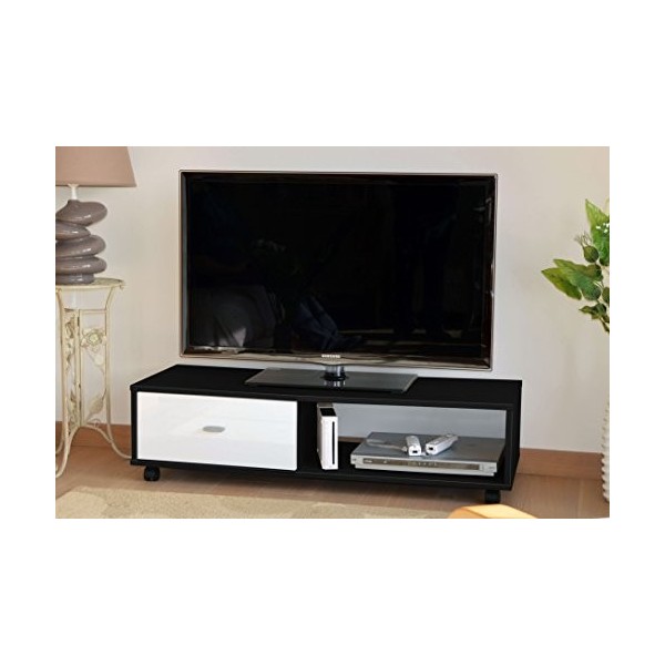 Berlioz Creations Oliver Meuble TV, Noir et Blanc 111 x 38 x 30 cm, Fabrication 100% Française