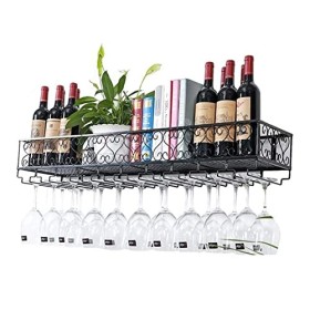 TZUFA Casier à vin en métal, étagère de stockage de vin murale, gobelets en verre de champagne à vin suspendus, support de su