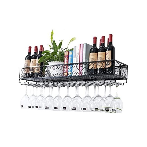 TZUFA Casier à vin en métal, étagère de stockage de vin murale, gobelets en verre de champagne à vin suspendus, support de su