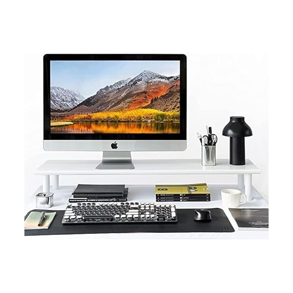 ROCDEER Support pour double moniteur, rangement sous le toit pour fournitures de bureau, support pour écran dordinateur, sup