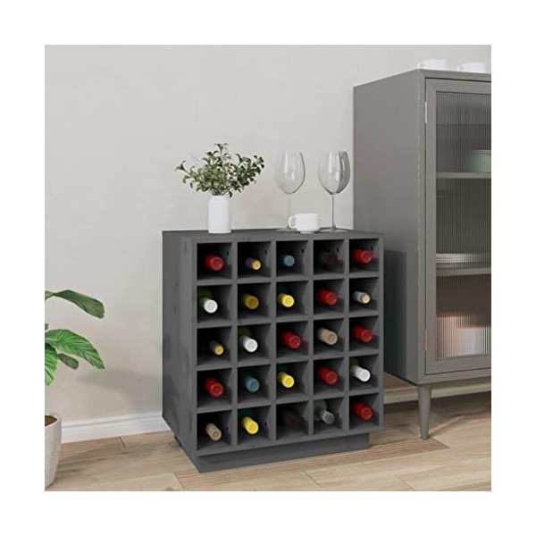 FAMIROSA Armoire à vin Gris 55,5x34x61 cm Bois de pin Massif 15.4KG 