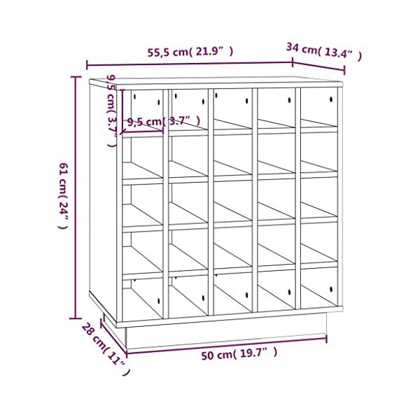 FAMIROSA Armoire à vin Gris 55,5x34x61 cm Bois de pin Massif 15.4KG 