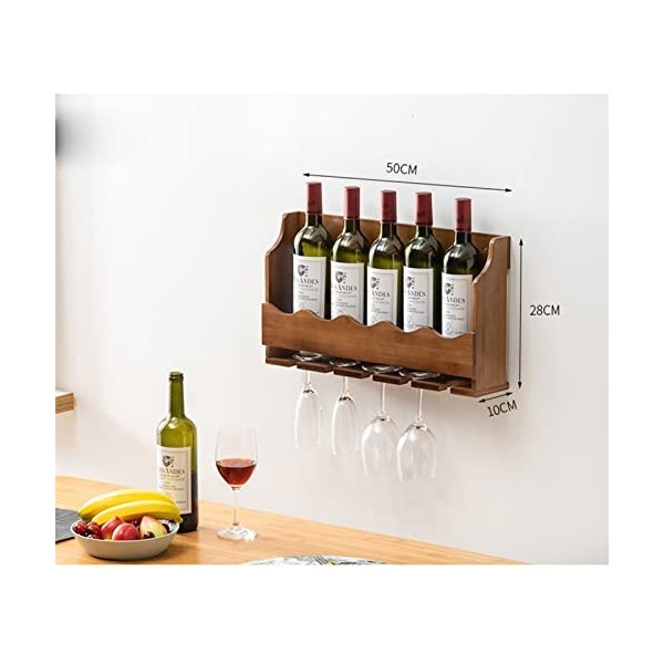 Support de Verre à vin Mural – Présentoir à vin Suspendu, casier à vin Mural en Bois, casier à Bouteilles de vin Multifonctio