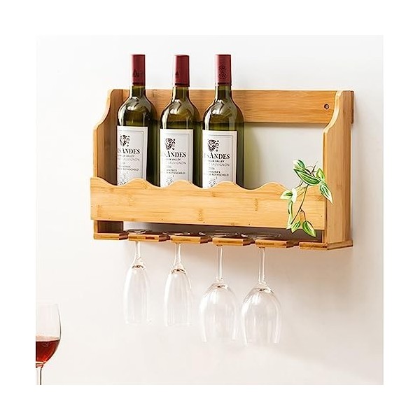 Support de Verre à vin Mural – Présentoir à vin Suspendu, casier à vin Mural en Bois, casier à Bouteilles de vin Multifonctio
