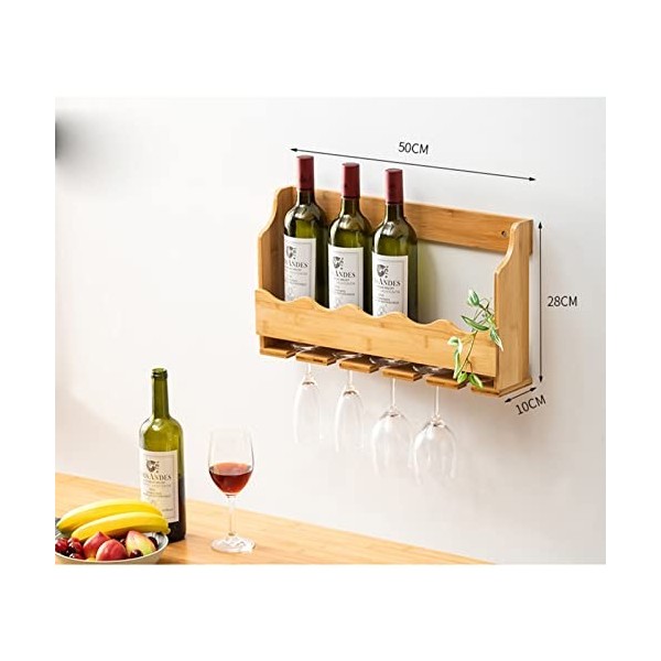 Support de Verre à vin Mural – Présentoir à vin Suspendu, casier à vin Mural en Bois, casier à Bouteilles de vin Multifonctio