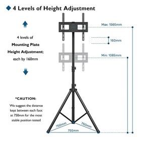 BONTEC Support TV Trépied pour Écrans Plasma/LCD/LED Plats et Incurvés de 32-60 Pouces jusquà 45 kg, Support Télévision de S