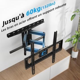 HOME VISION Support Mural TV 26-65 Pouces avec Bras Articulé Jusquà 60KG, Fixation Murale TV Orientable et Inclinable, Accro