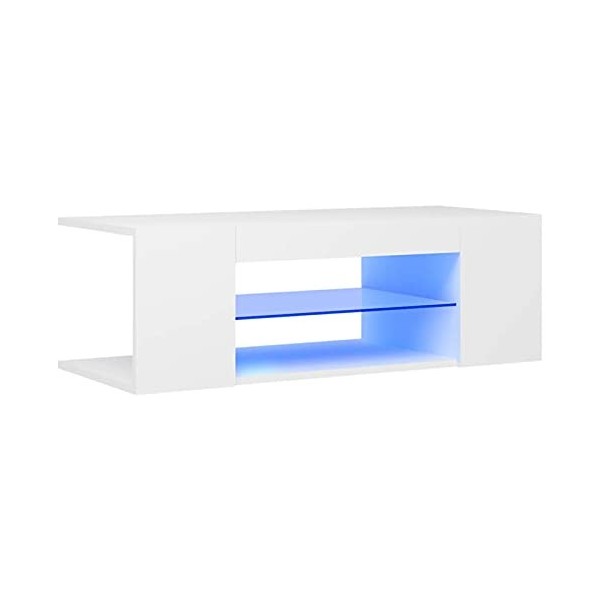 Tidyard Meuble TV avec LED Meuble TV de Salon Blanc 90x39x30 cm