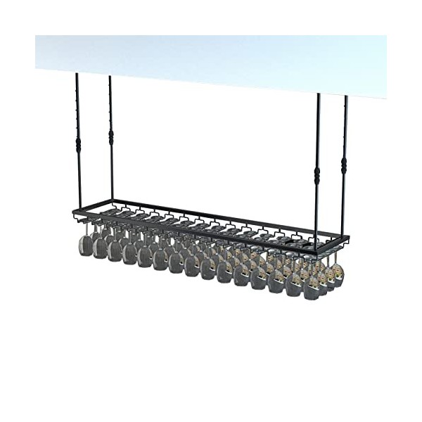 ANSNOW Casier À Vin Et Porte-Verre À Vin Au Plafond, Casier À Vin en Métal avec Porte-Verre, Porte-Bouteille de Vin Suspendu 