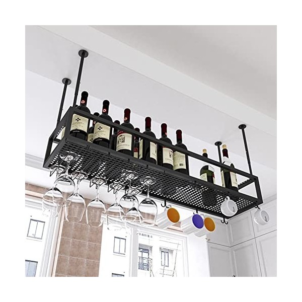 TZUFA Porte-Bouteille de vin Suspendu, étagère de Rangement pour casier à vin au Plafond réglable en Hauteur de 30 à 60 cm, O
