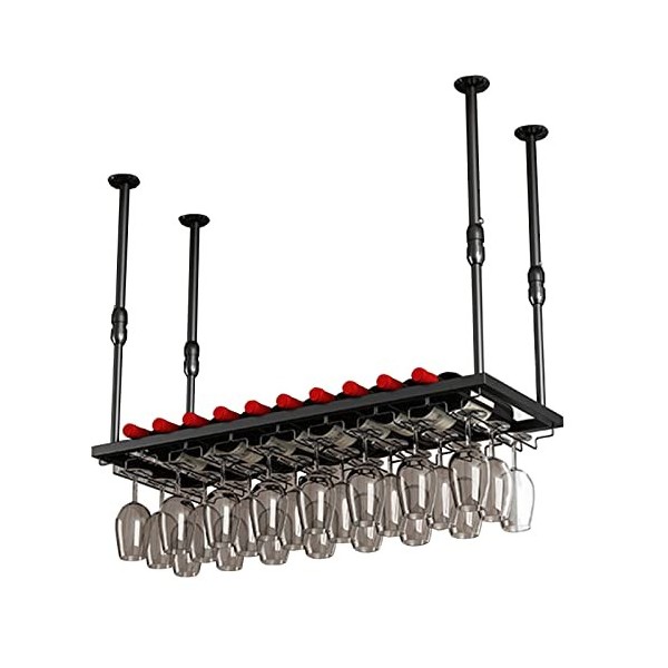 TZUFA Casier à vin Mural en métal, Organisateur de Bouteilles et de Verres, Support de Stockage de vin au Plafond, présentoir