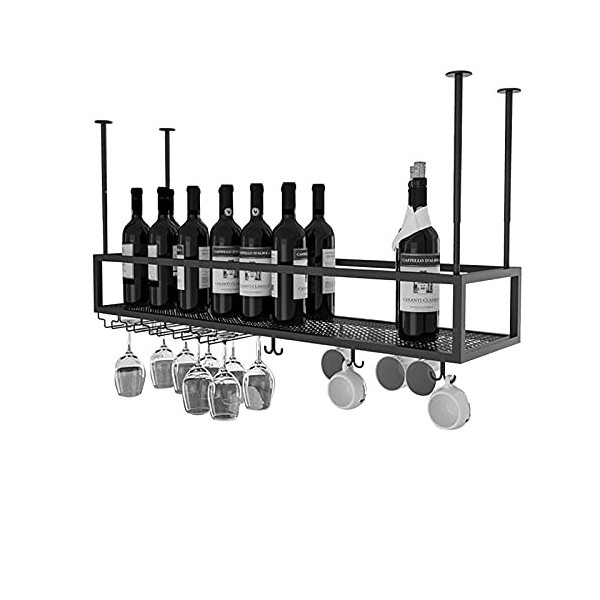 TZUFA Casier à vin Industriel, Support à vin Mural avec Porte-Verres, étagère de Stockage de vin en métal, présentoir Multifo