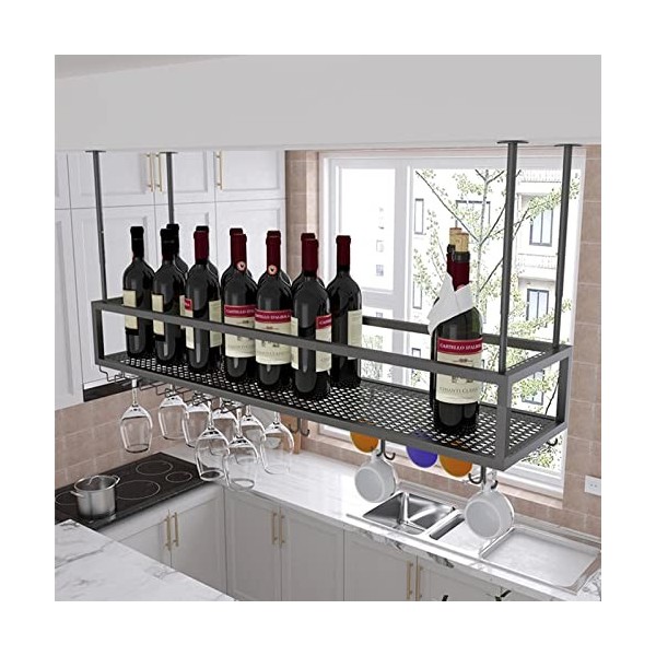 TZUFA Casier à vin de Plafond réglable Support de Verre à vin, étagère de Rangement pour Support de Verres à Pied Suspendu, S
