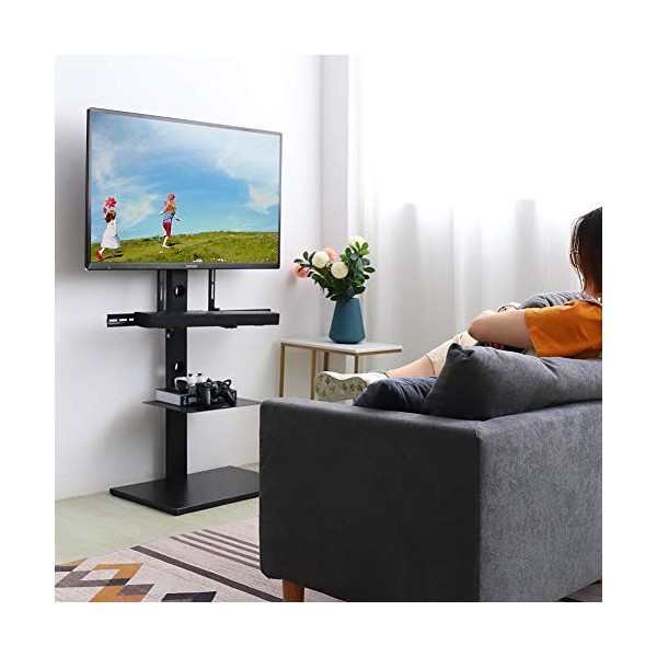 Support TV Mural pour Télévision: Pied TV Universel pour Écrans Plats de 32-65 Pouces, Hauteur Réglable et Inclinable +/-15° 