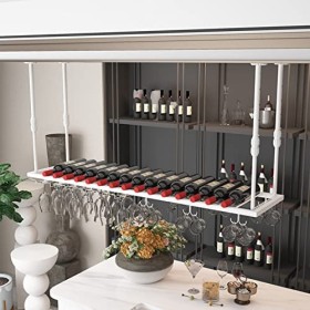 TZUFA Porte-verre à vin suspendu, étagère à vin industrielle à hauteur réglable, porte-bouteille de décoration de vin en méta