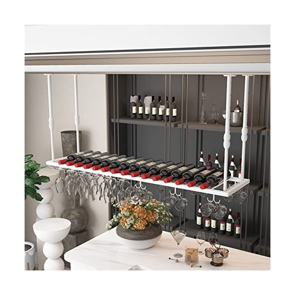 TZUFA Porte-verre à vin suspendu, étagère à vin industrielle à hauteur réglable, porte-bouteille de décoration de vin en méta