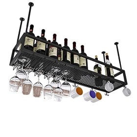 TZUFA Casier à vin Suspendu Support à Bouteilles de Plafond en métal, Hauteur réglable, Support de Stockage de vin daffichag