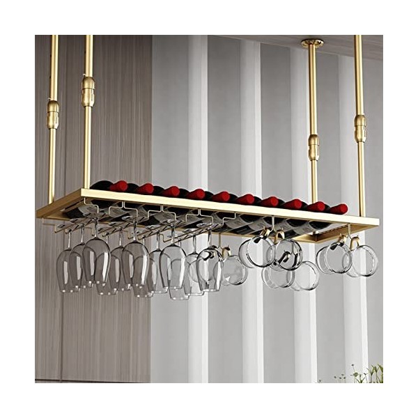 TZUFA Casier à vin Suspendu au Plafond, casier à Bouteilles en métal, étagère de Rangement pour Bouteilles de vin, gobelets à