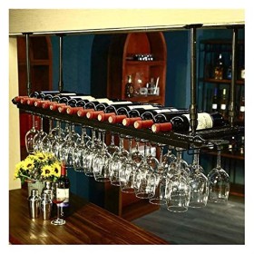 LaxTo Casier à vin Suspendu avec Support en Verre et étagère, casier à Verres à vin au Plafond à lenvers, Style européen Sim