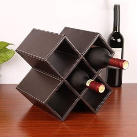 ZITTRO Casier à vin Accueil Support Rouge Support à Verre à Vin Bar S, Bois Massif + Cuir Créatif Armoire à Vin Décoration Sa