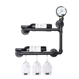 JacCos Casier à vin, étagère Murale Multifonction Loft Mur Fer casier à vin rétro Industriel conduites deau Bar décorer étag