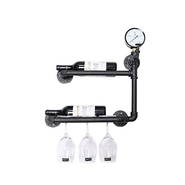 JacCos Casier à vin, étagère Murale Multifonction Loft Mur Fer casier à vin rétro Industriel conduites deau Bar décorer étag