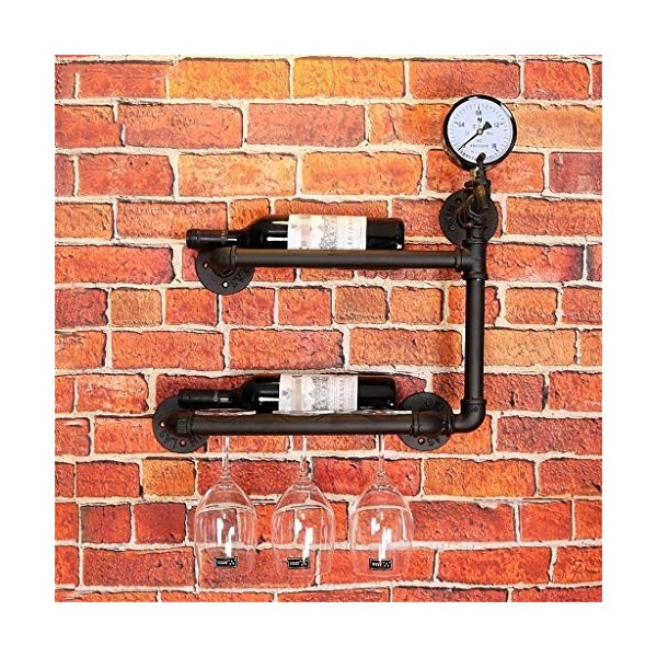 JacCos Casier à vin, étagère Murale Multifonction Loft Mur Fer casier à vin rétro Industriel conduites deau Bar décorer étag