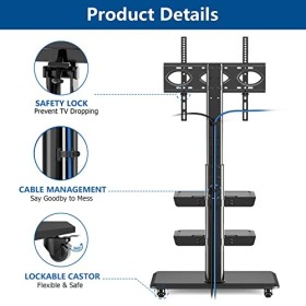 RFIVER Support TV Roulette avec Support Cantilever pour Ecran de Télé de 26 à 65 Pouces LED LCD Plasma Chariot Meuble TV Pied
