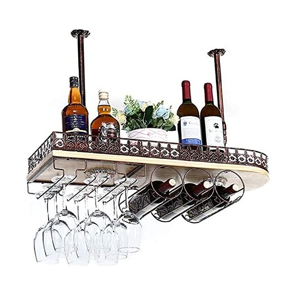 ANSNOW Casier À Vin, Bar, Restaurant, Suspendu, Casier À Verres À Vin, Support Suspendu En Métal Pour Verre À Vin En Bois Mas