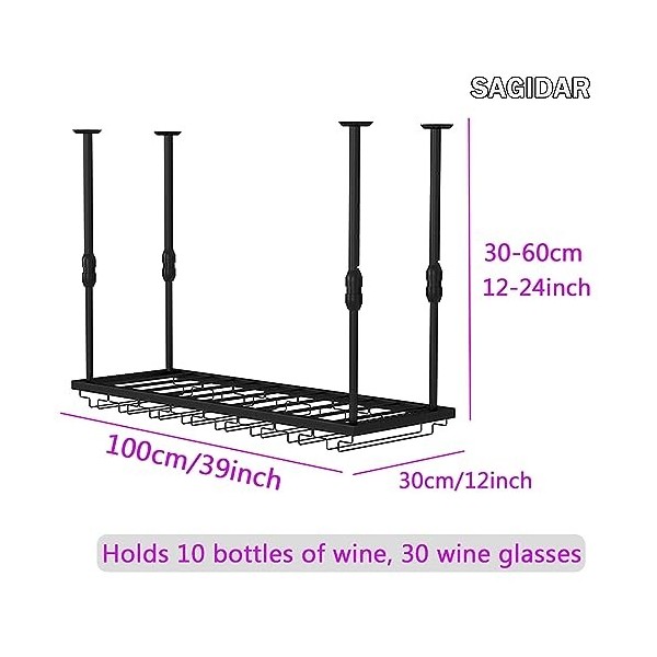 Cintre de rangement pour verres, présentoir pour tasses à vin, casier à vin suspendu réglable, longueur 60 cm-200 cm, facile 
