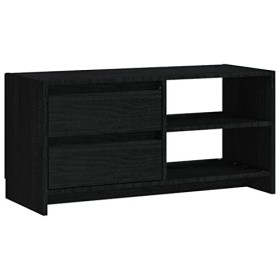 Keyur Meuble TV, Banc TV Buffet Bas Support de Télévision Meuble Télé Meuble TV Noir 80x31x39 cm Bois de pin Massif