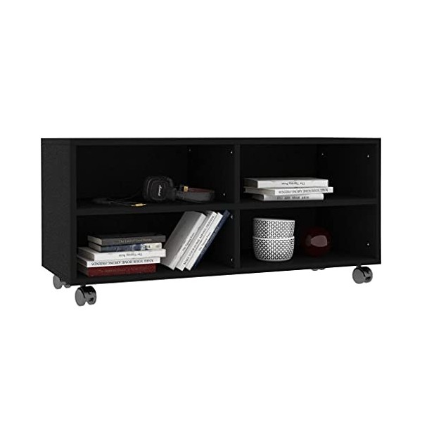 Wakects Banc TV avec 4 roulettes Meuble TV Bas à roulettes avec 4 Compartiments Ouverts, Banc Meuble télé, 2 roulettes sont v