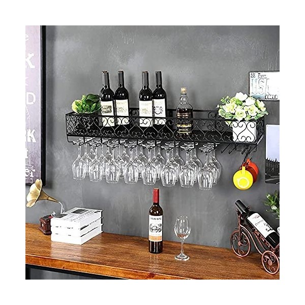Casier à Vin, Bouteilles Casier à vin et porte-verre Porte-gobelet mural en fer forgé Stockage de grande capacité Convient po