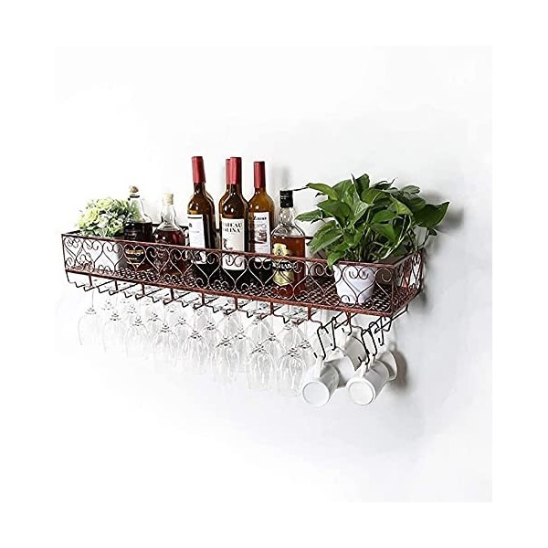 Casier à Vin, Bouteilles Casier à vin et porte-verre Porte-gobelet mural en fer forgé Stockage de grande capacité Convient po