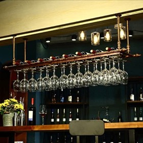 TZUFA Casier à vin Suspendu au Plafond, étagère à vin en métal avec Support en Verre, Porte-Bouteille de Champagne, Support d