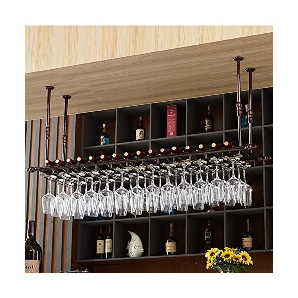 TZUFA Casier à vin mural en métal, gobelets en verre de champagne, support pour verres à pied, étagère de décoration de plafo