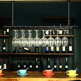 TZUFA Casier à vin Industriel Mural, Porte-Bouteille de vin au Plafond, Support de Verre à vin Suspendu, présentoir Multifonc
